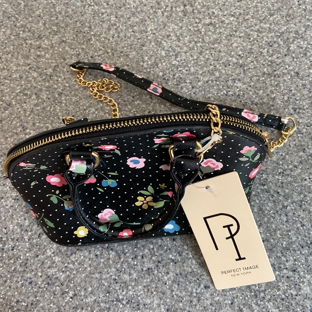 Cute small bag, black with flowers